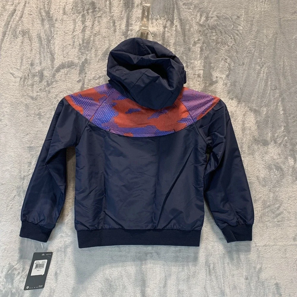 Nike Youth Boys Jacket‎ Windbreaker Hoodie Blue Pattern XS 4Y Full Zip Hooded